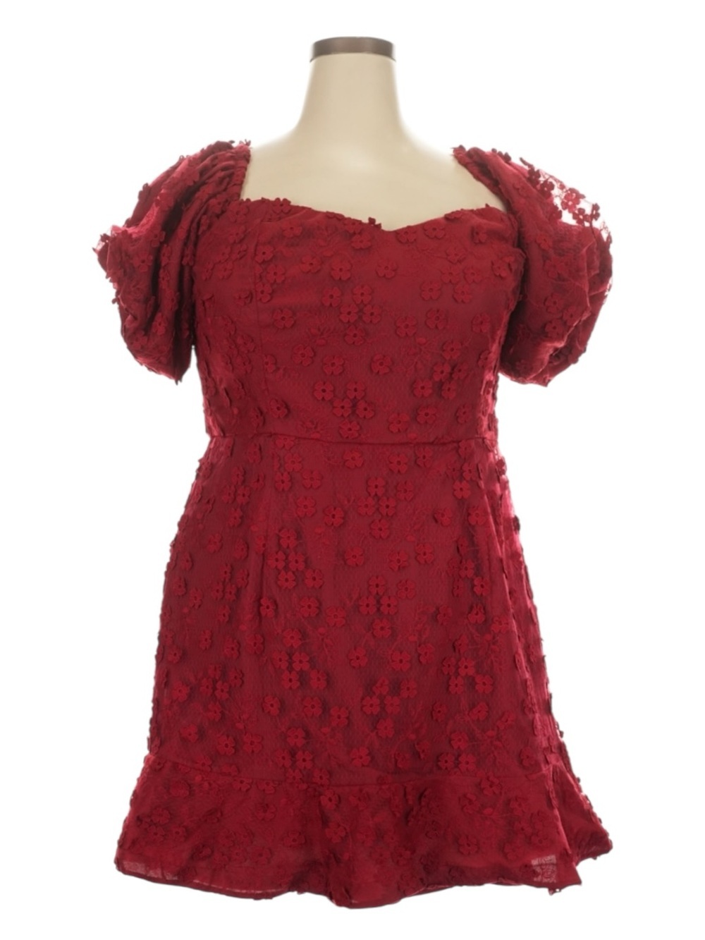City Chic Festive Detail Red 3D Floral Puff Sleeve Mini Dress NWT M/18